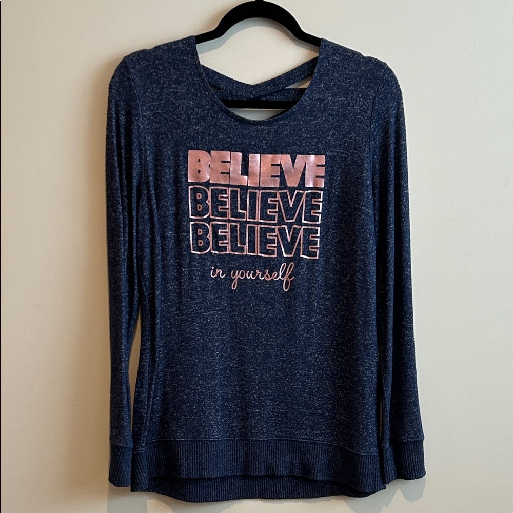 Xersion Navy Believe Graphic Long Sleeve Tee